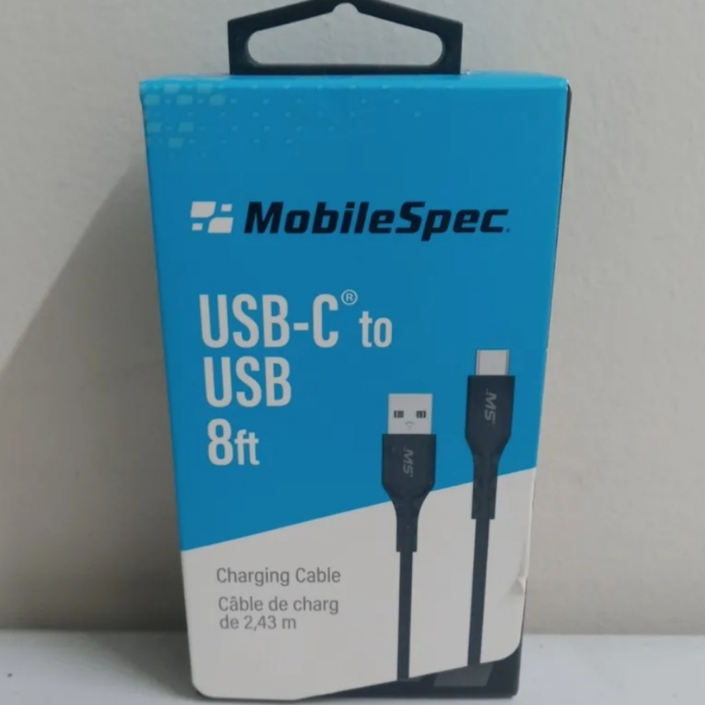 NIB "MobileSpec" 8-foot USB-A to USB-C(R) charge & sync cable-black